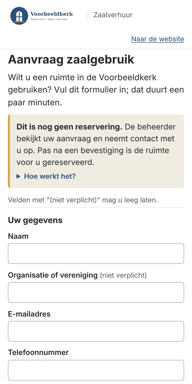 Het aanvraagformulier op een telefoon.